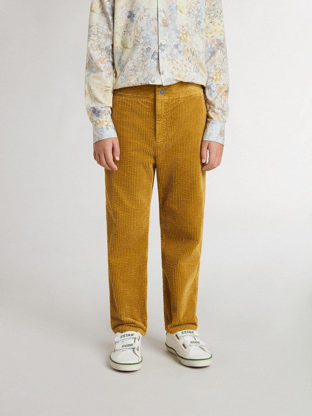 Golden Goose Boys' tobacco-colored chino pants with embroidery