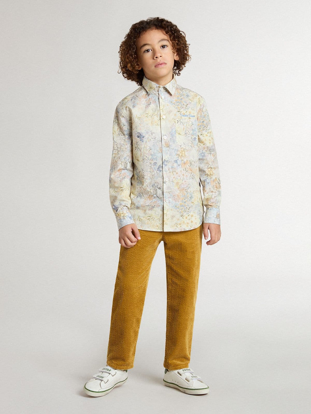 Golden Goose Boys' tobacco-colored chino pants with embroidery