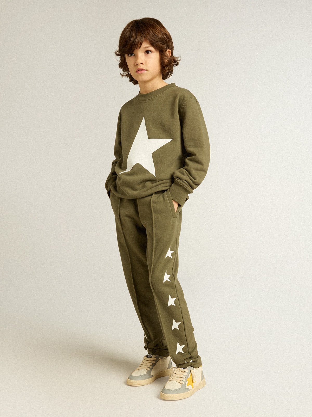 Golden Goose Boys' military-green joggers with white stars