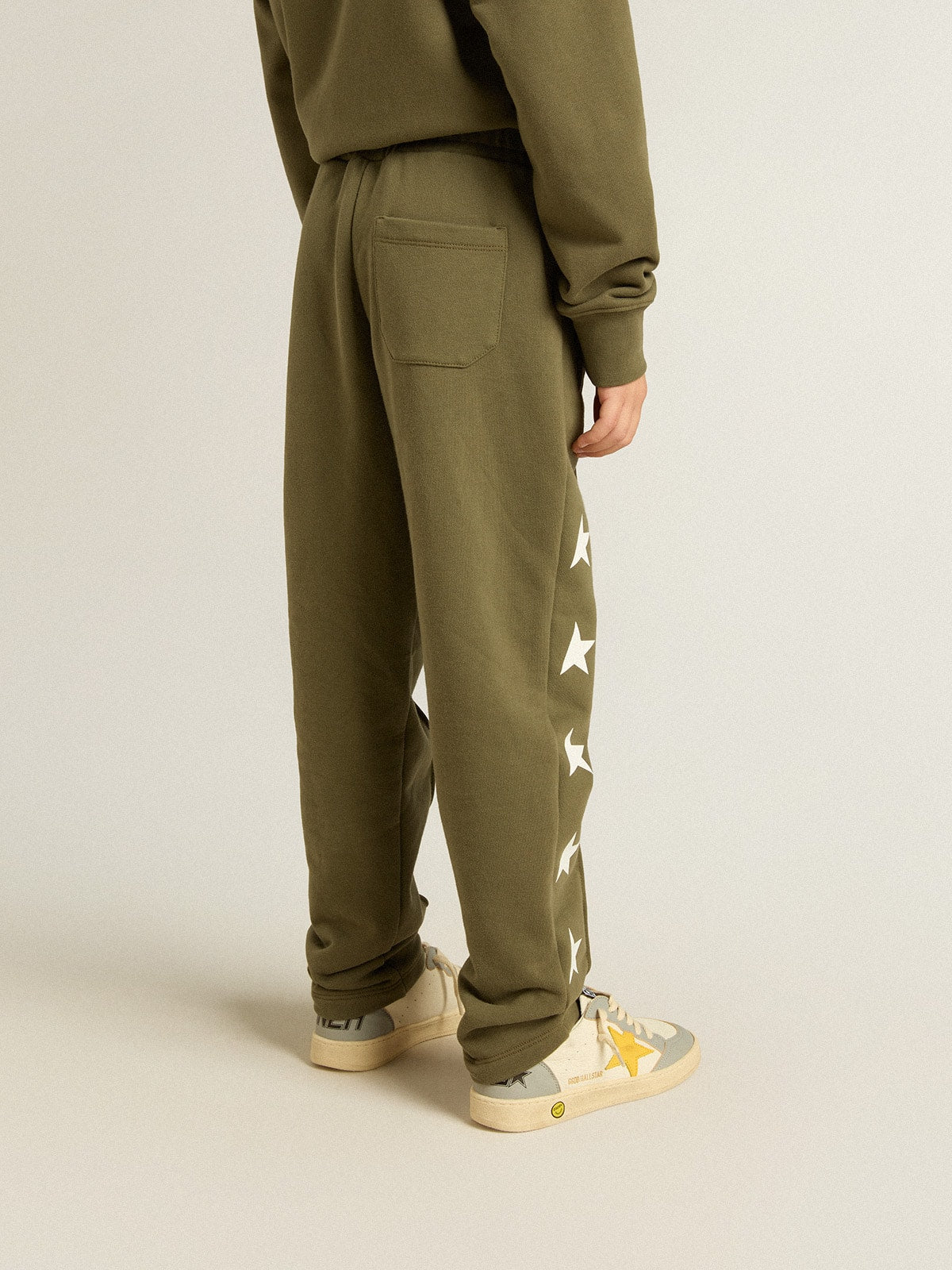 Golden Goose Boys' military-green joggers with white stars
