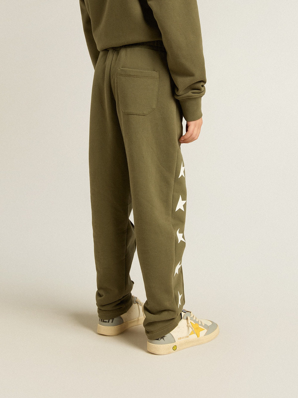 Golden Goose Boys' military-green joggers with white stars