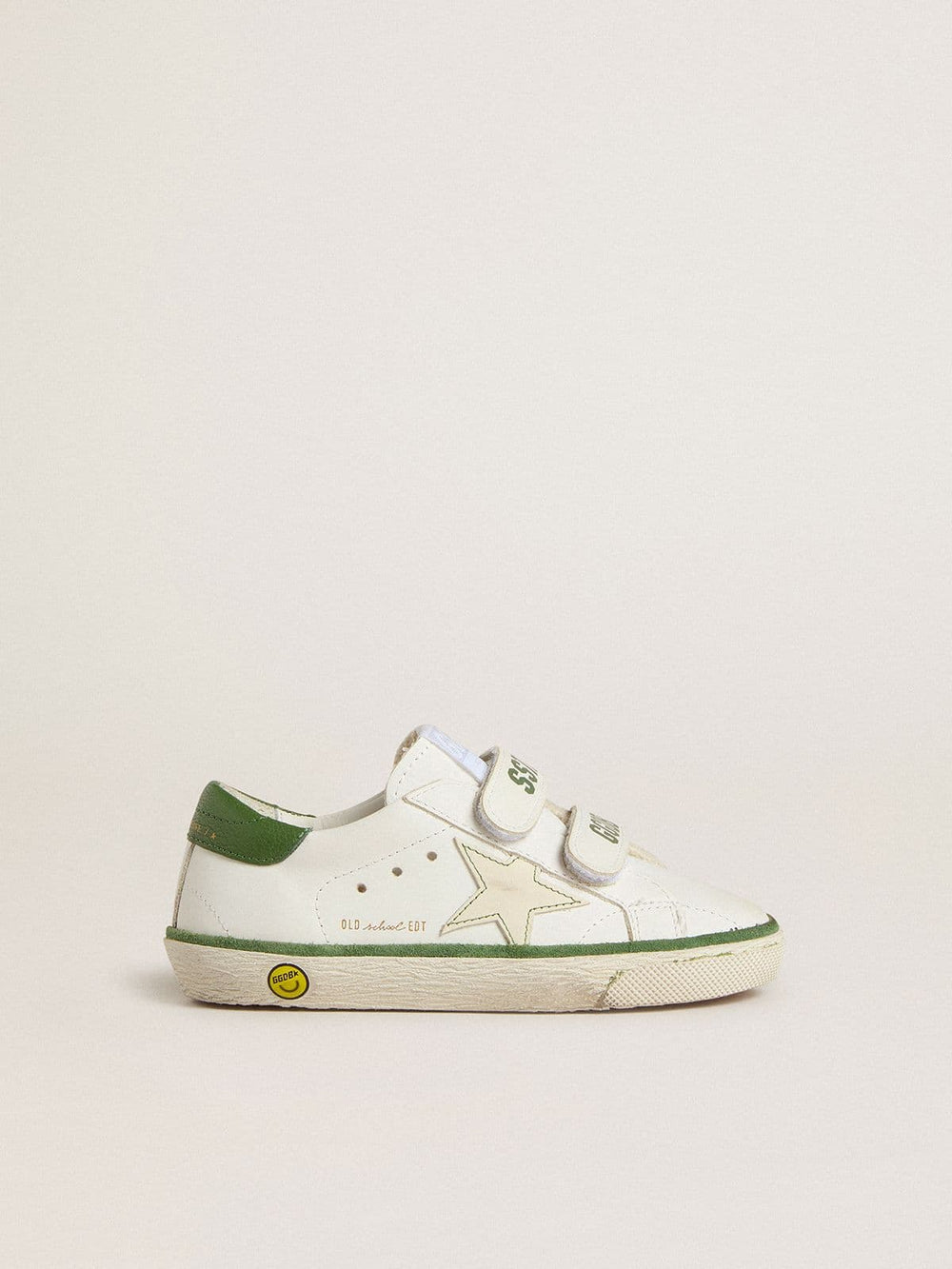 Golden Goose Junior Old School in white leather with green nappa heel tab and green insert