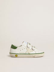 Golden Goose Junior Old School in white leather with green nappa heel tab and green insert