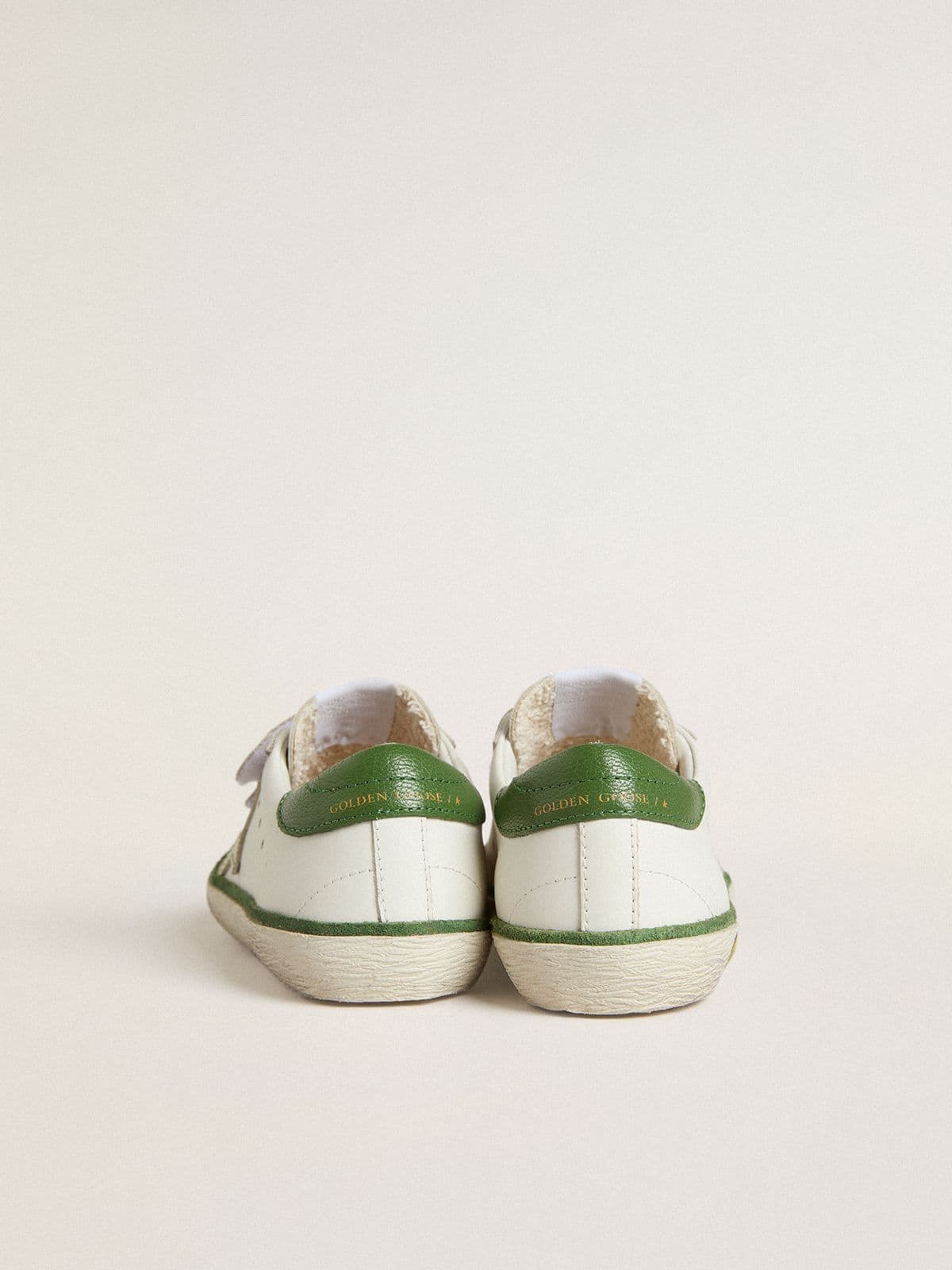Golden Goose Junior Old School in white leather with green nappa heel tab and green insert