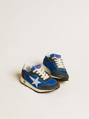 Golden Goose Marathon Junior in blue nylon with printed star and leather heel tab