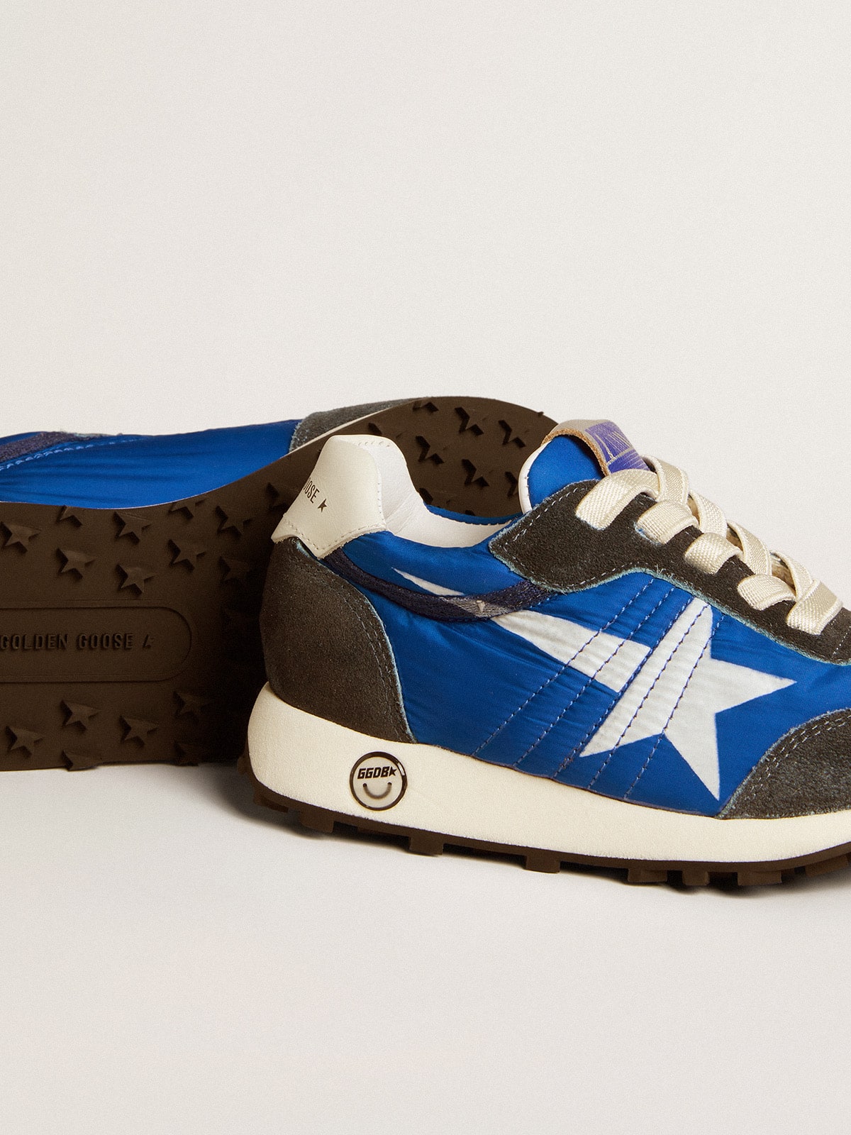 Golden Goose Marathon Junior in blue nylon with printed star and leather heel tab