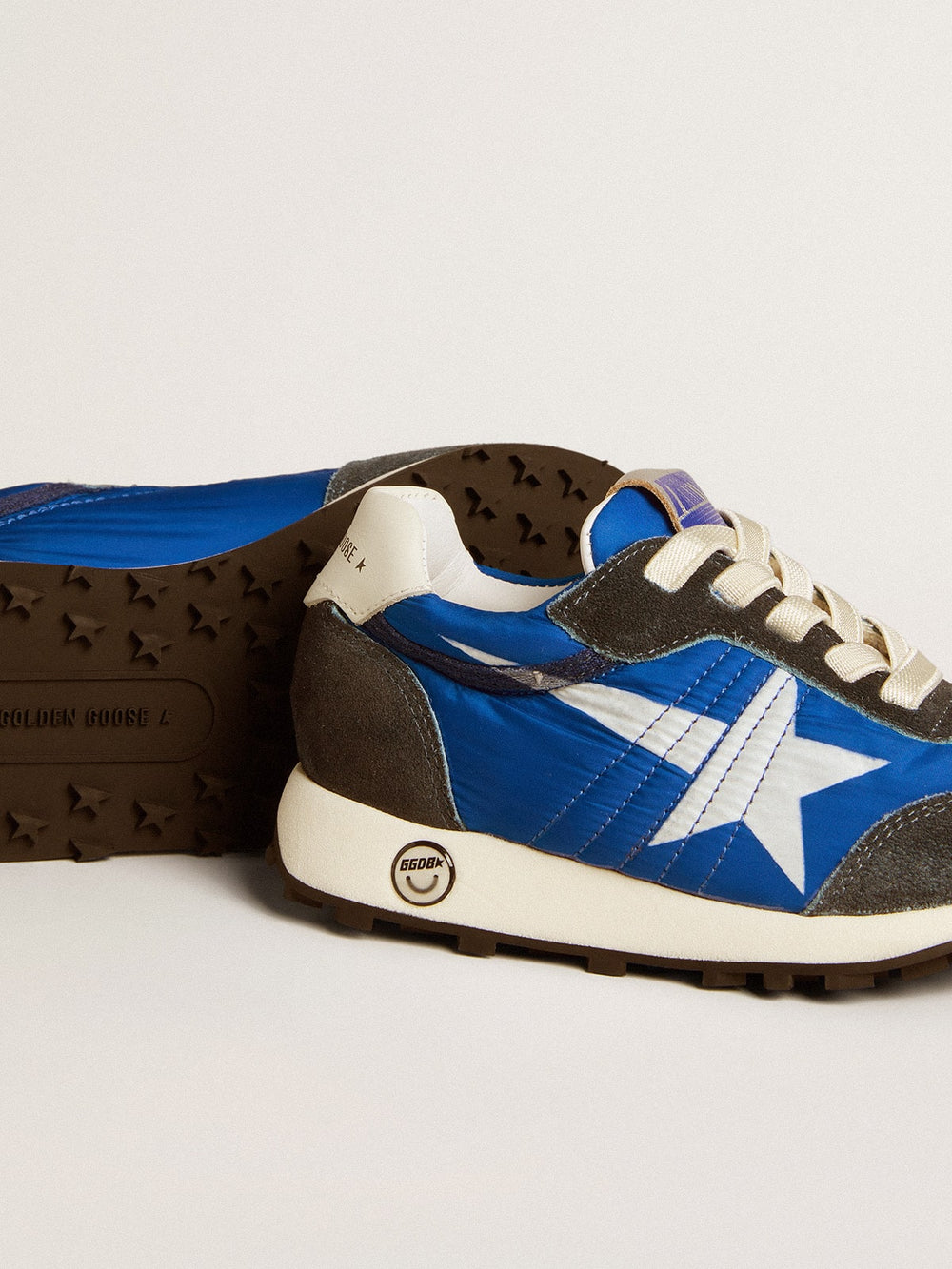 Golden Goose Marathon Junior in blue nylon with printed star and leather heel tab