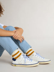 Golden Goose Junior Super-Star in white leather with blue suede heel tab