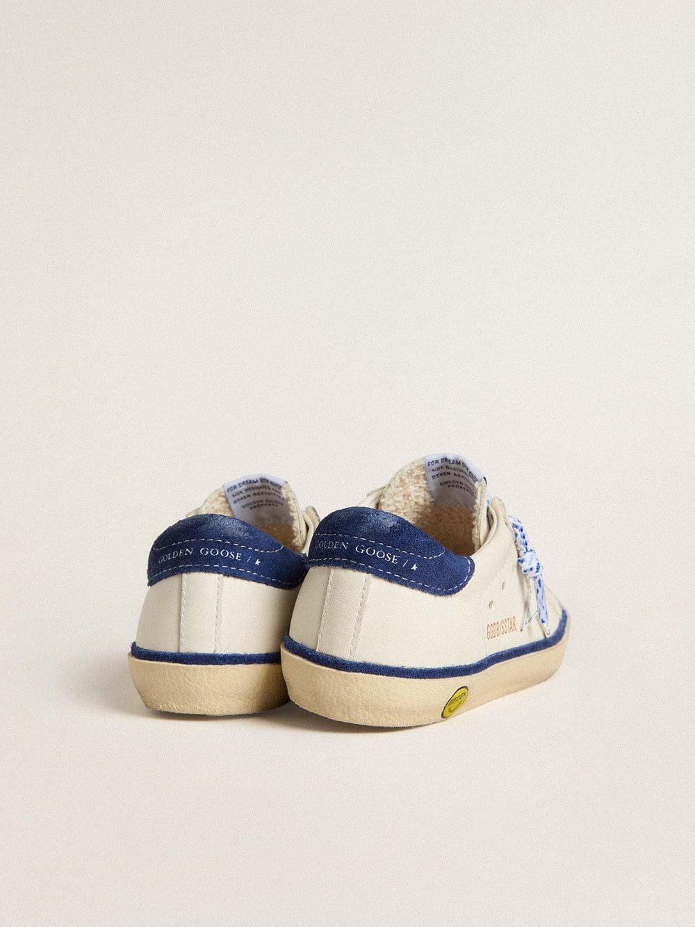 Golden Goose Junior Super-Star in white leather with blue suede heel tab
