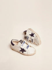 Golden Goose Old School Junior in white leather with blue suede star and heel tab
