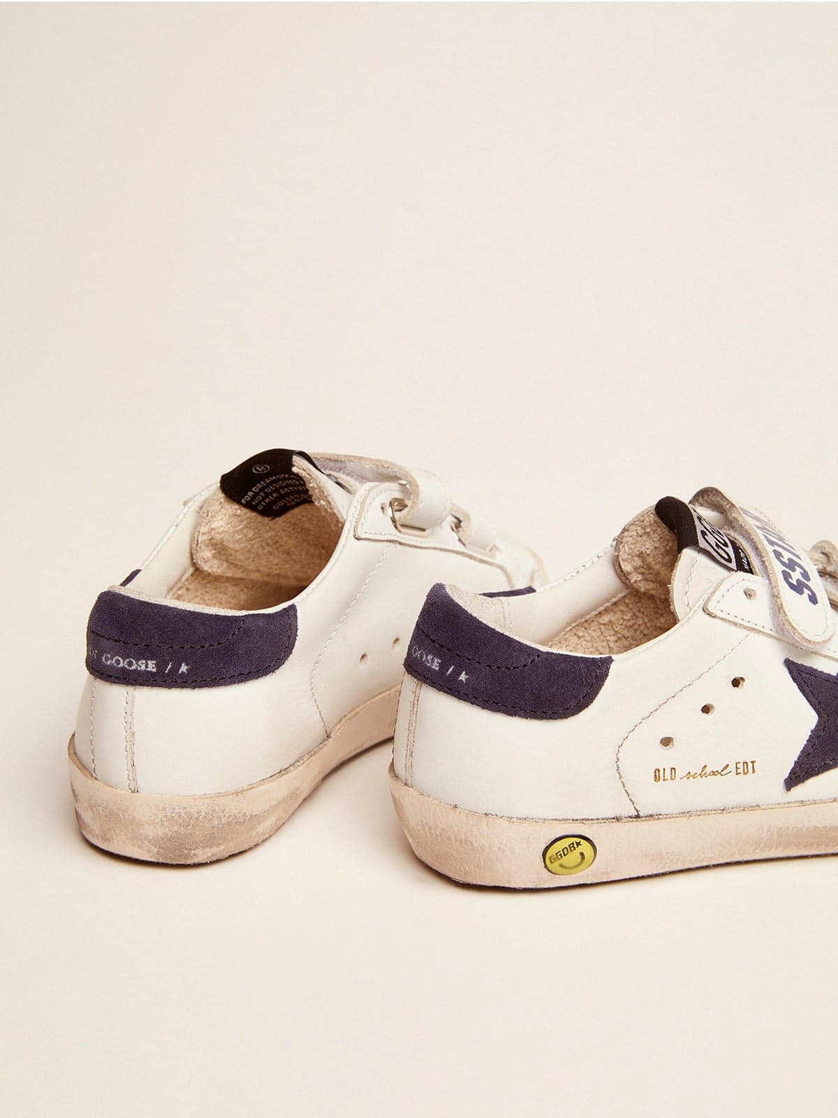 Golden Goose Old School Junior in white leather with blue suede star and heel tab