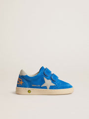 Golden Goose Junior Ball Star in light blue suede with gray nubuck star and heel tab