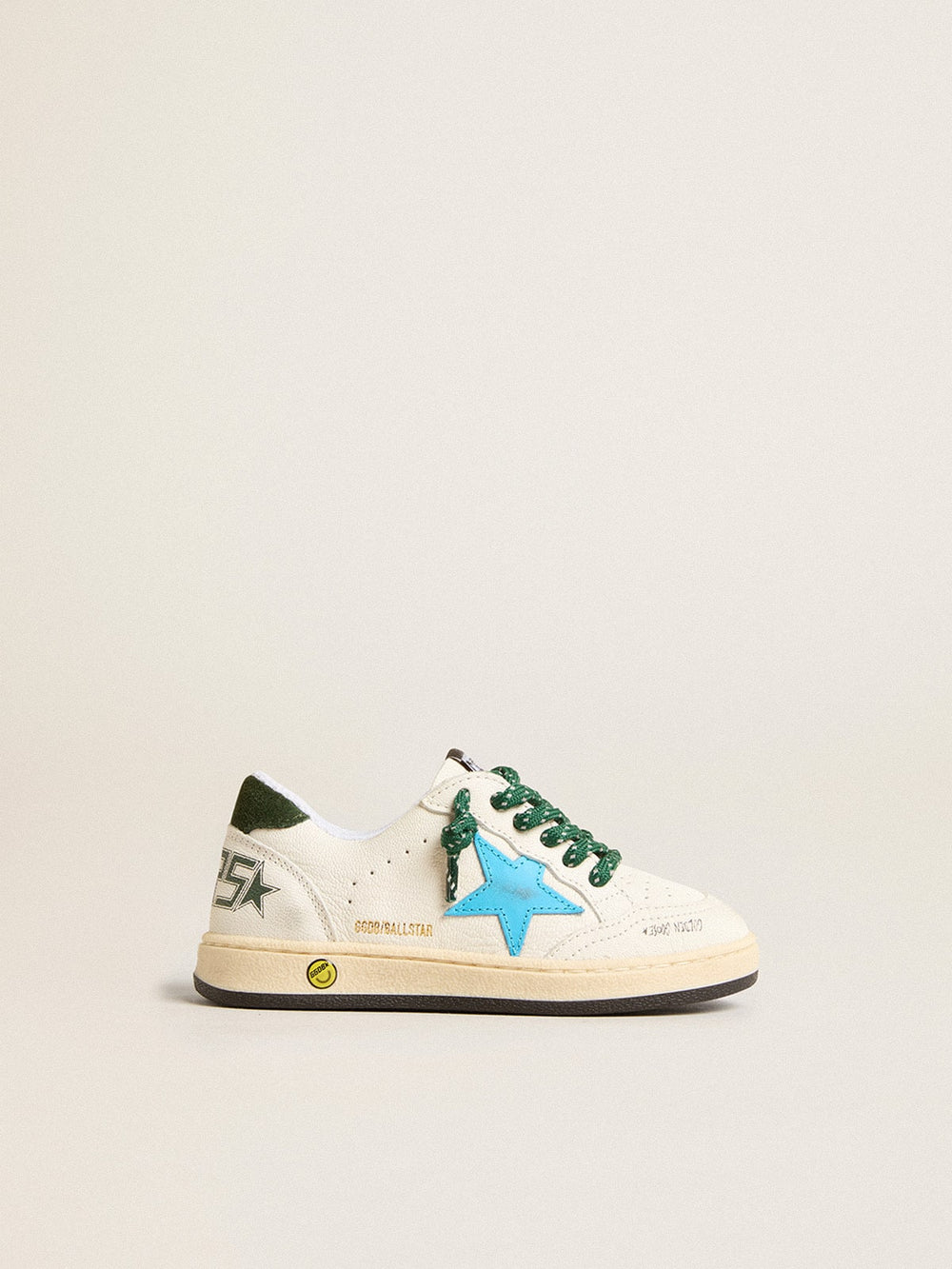 Golden Goose Junior Ball Star with turquoise star and green suede heel tab