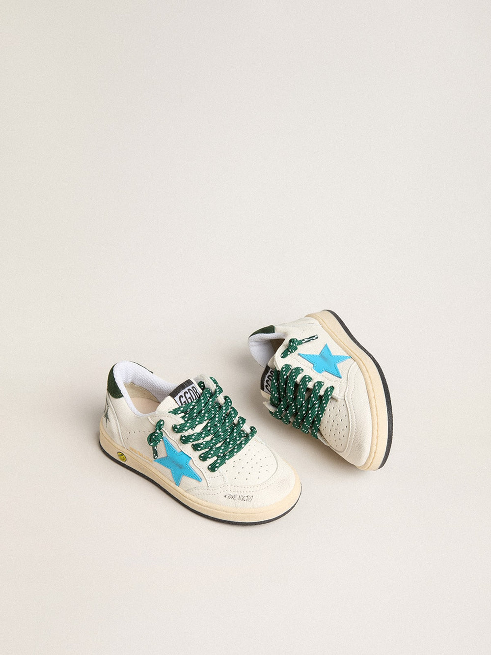 Golden Goose Junior Ball Star with turquoise star and green suede heel tab