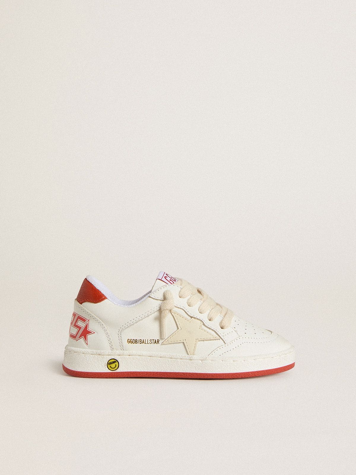 Golden Goose Junior Ball Star in leather with cream-colored star and red leather heel tab