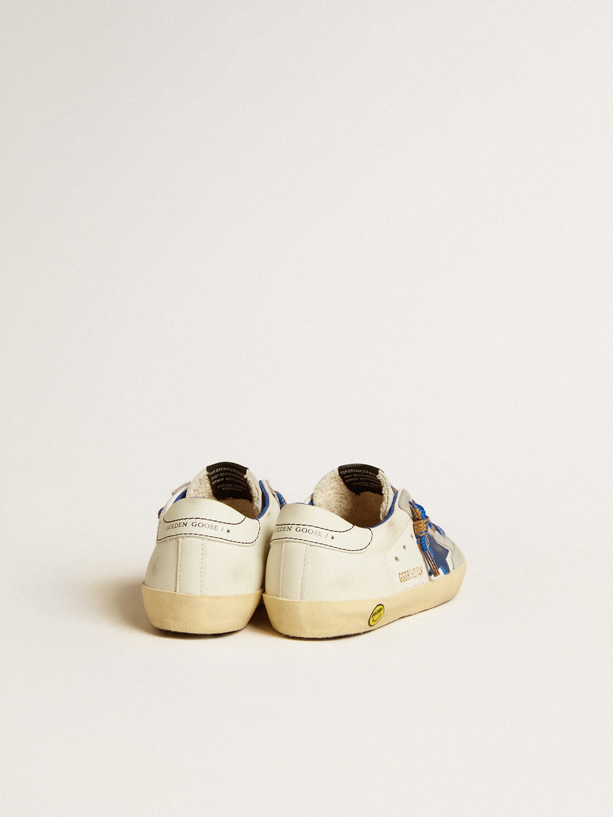 Golden Goose Super-Star Junior with blue leather star and ice-gray suede inserts