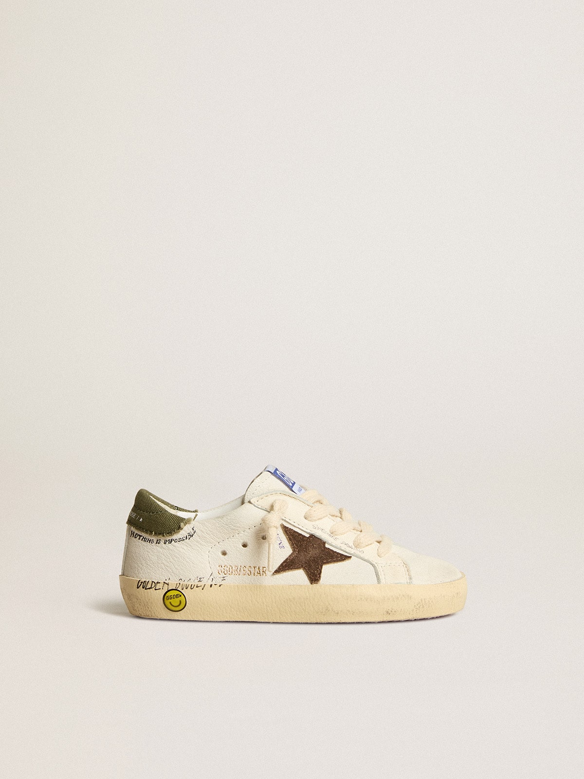 Golden Goose Super-Star Junior in nappa with suede star and green heel tab