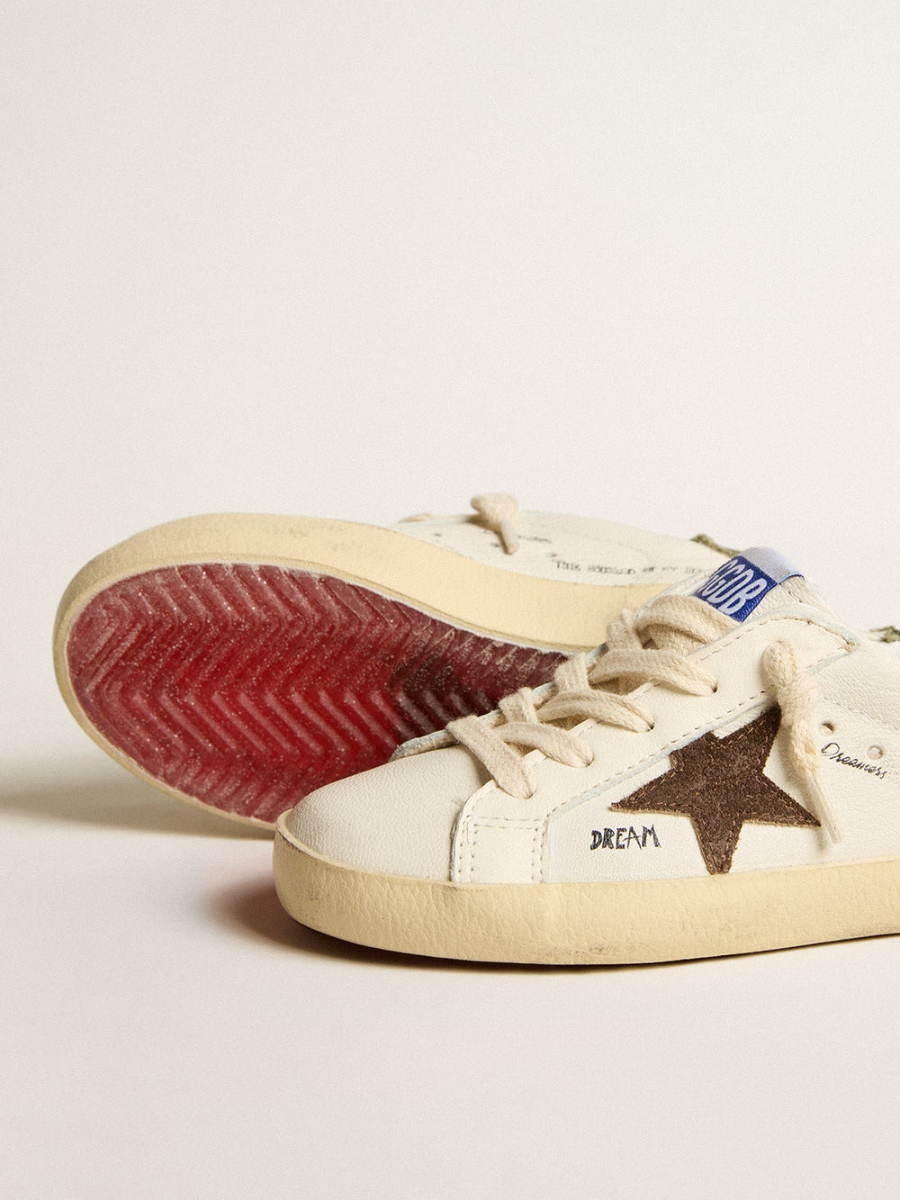 Golden Goose Super-Star Junior in nappa with suede star and green heel tab