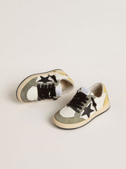 Golden Goose Junior Ball Star in white nappa with dark green suede inserts and black star