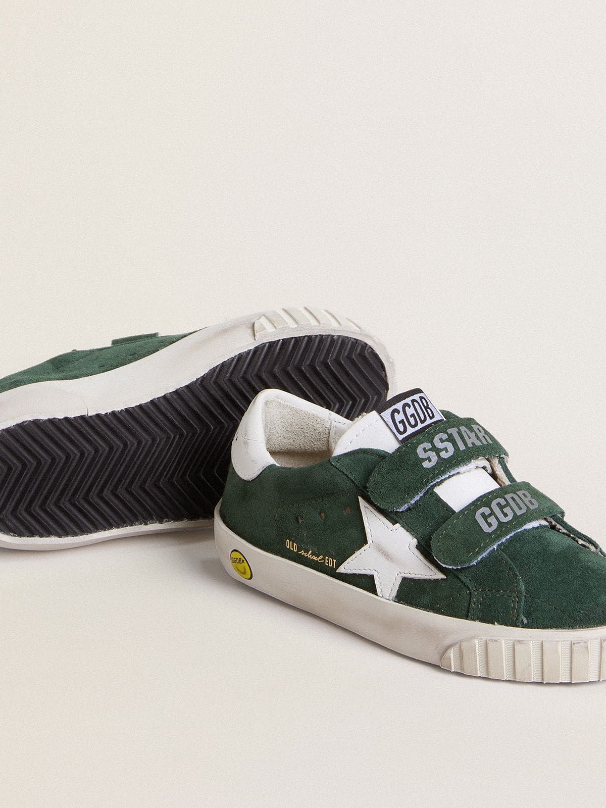 Golden Goose Old School Junior in green suede with white leather star and heel tab