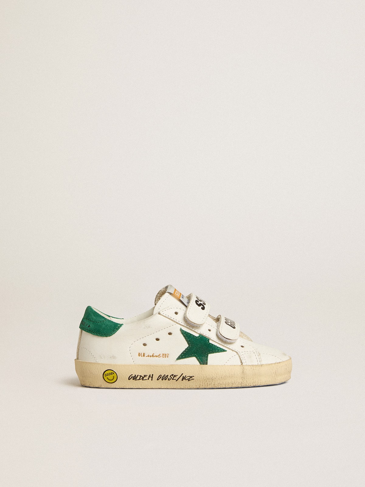 Golden Goose Old School Junior with green suede star and heel tab