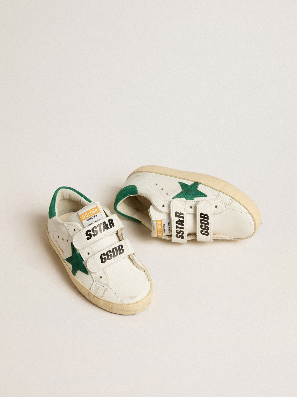 Golden Goose Old School Junior with green suede star and heel tab