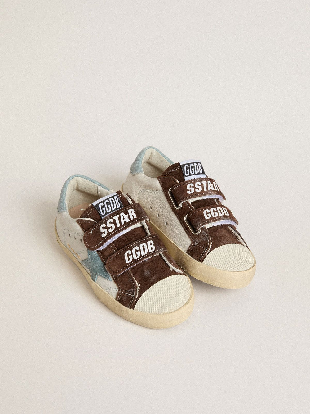 Golden Goose Old School Young in nappa with light blue suede star and brown suede inserts