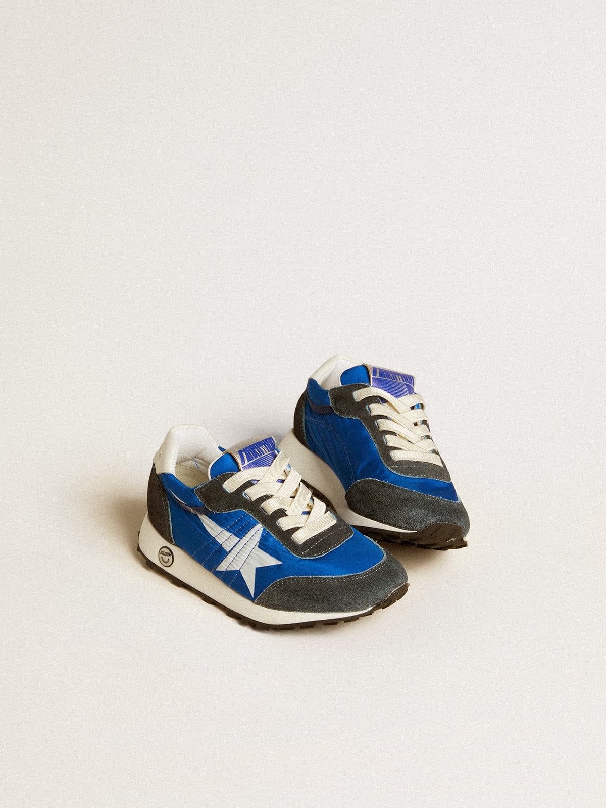 Golden Goose Marathon Young in blue nylon with printed star and leather heel tab