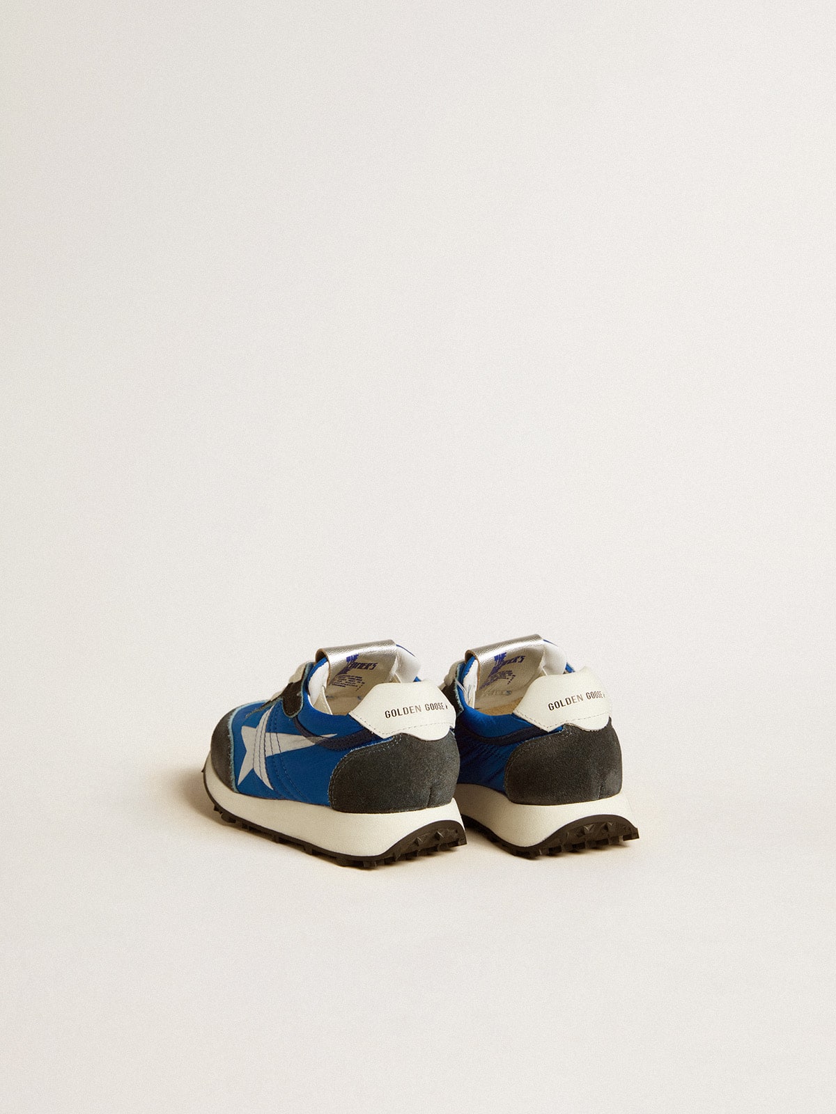 Golden Goose Marathon Young in blue nylon with printed star and leather heel tab
