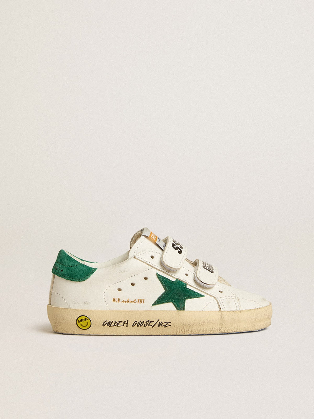 Golden Goose Old School Young with green suede star and heel tab