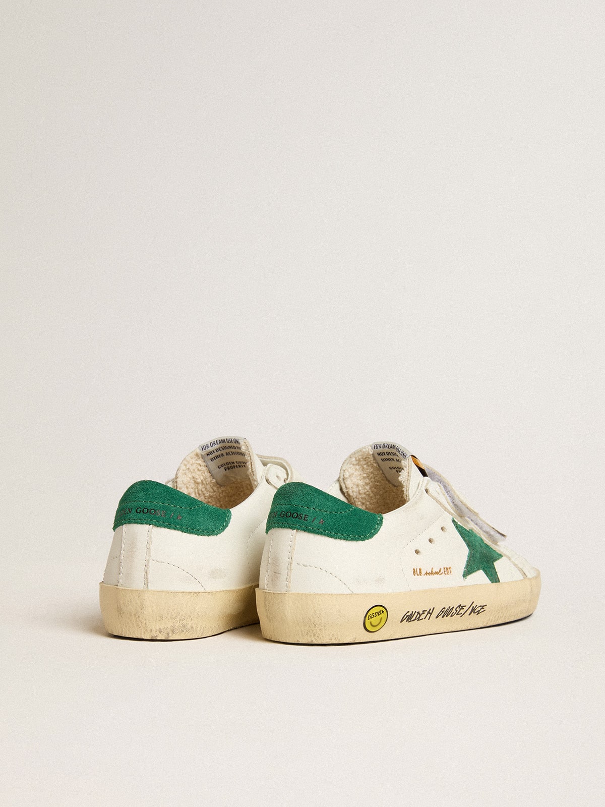 Golden Goose Old School Young with green suede star and heel tab