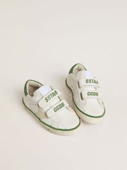 Golden Goose Young Old School in white leather with green nappa heel tab and green insert