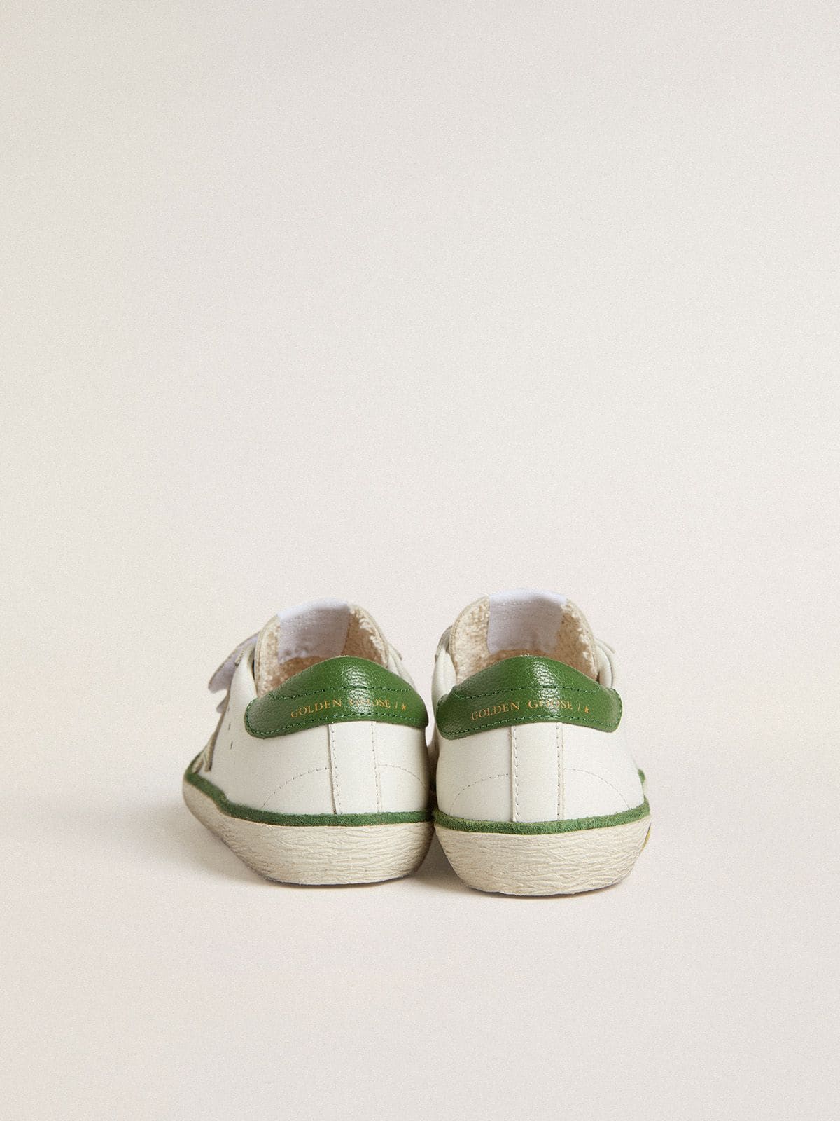 Golden Goose Young Old School in white leather with green nappa heel tab and green insert