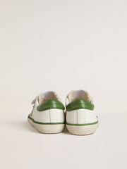 Golden Goose Young Old School in white leather with green nappa heel tab and green insert