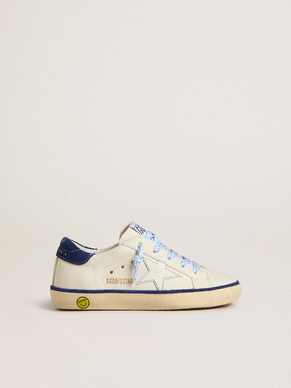 Golden Goose Young Super-Star in white leather with blue suede heel tab