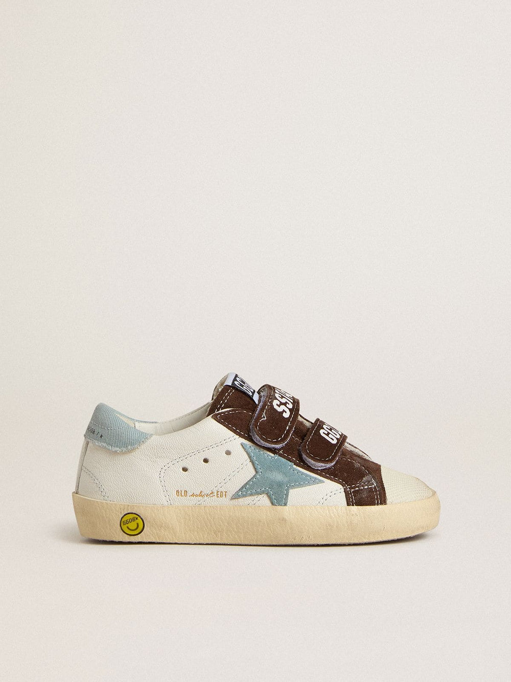 Golden Goose Teen Old School in nappa with light blue suede star and brown suede inserts