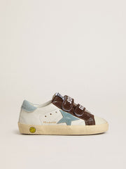 Golden Goose Teen Old School in nappa with light blue suede star and brown suede inserts