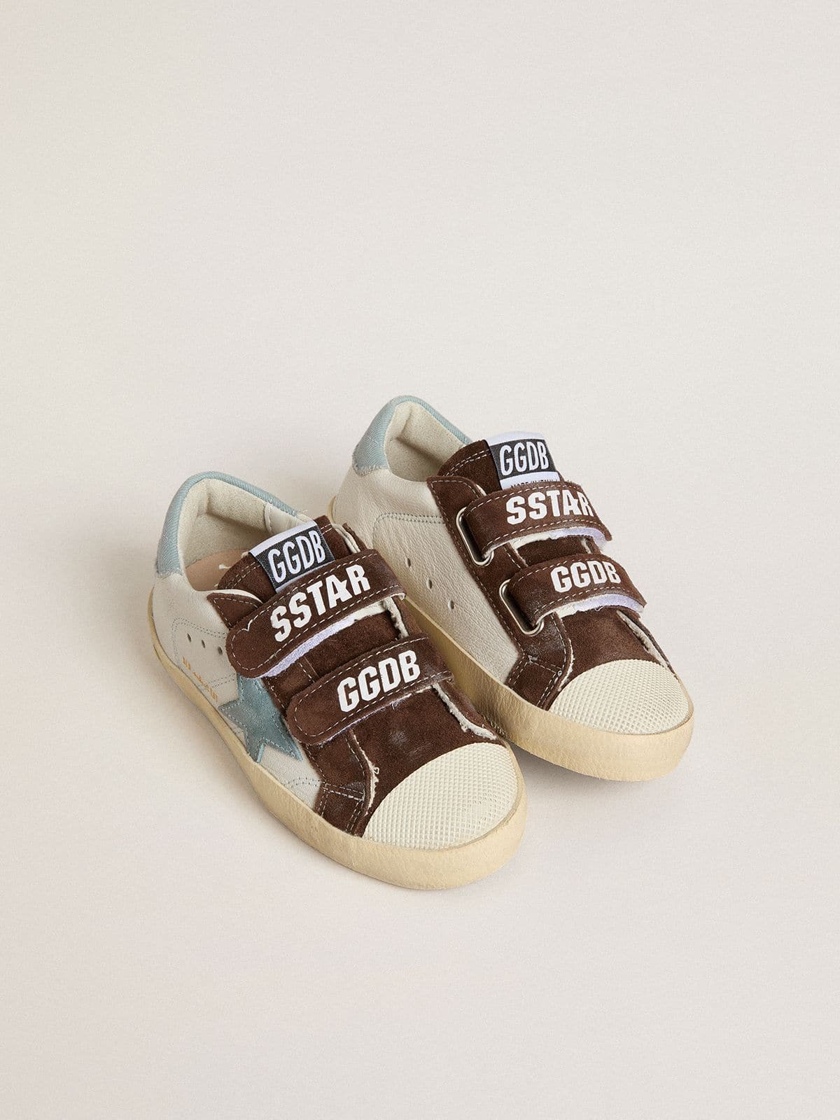 Golden Goose Teen Old School in nappa with light blue suede star and brown suede inserts