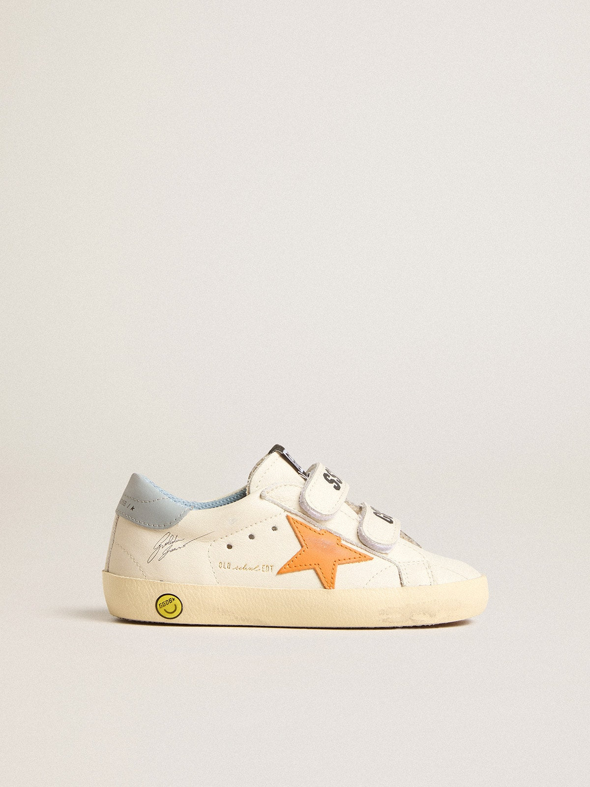 Golden Goose Young Old School in leather with orange star and baby blue heel tab