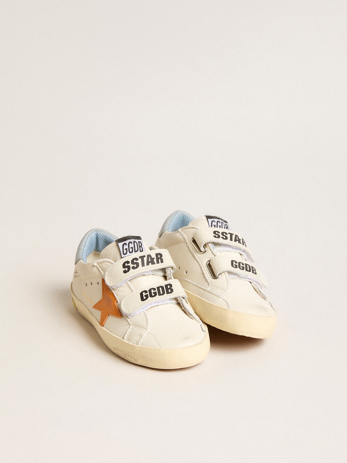 Golden Goose Young Old School in leather with orange star and baby blue heel tab