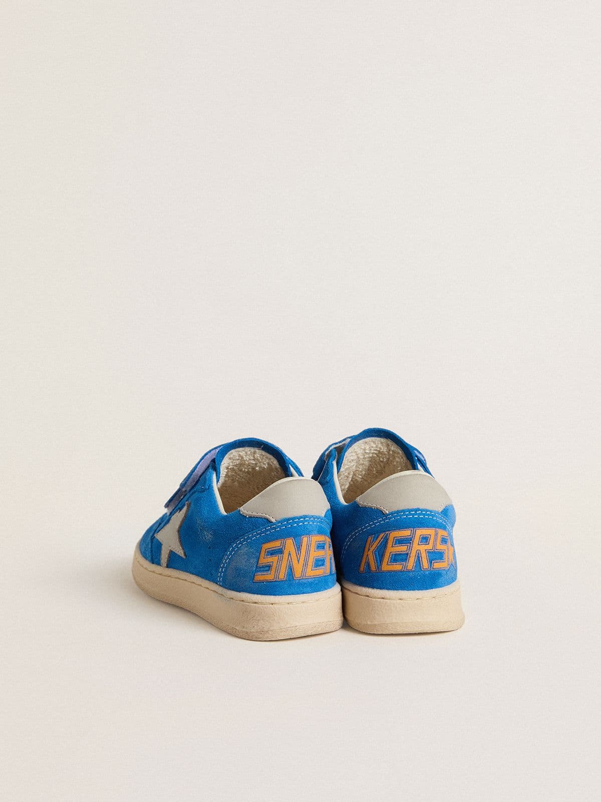 Golden Goose Teen Ball Star in light blue suede with gray nubuck star and heel tab