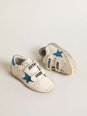 Golden Goose Old School Teen in leather with light blue star and heel tab