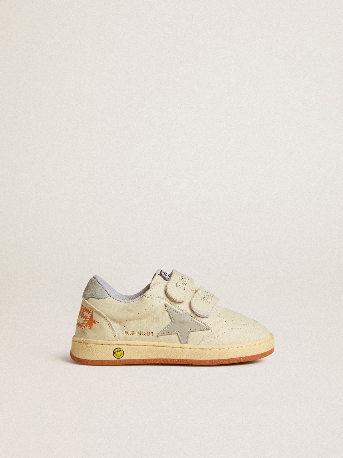 Golden Goose Ball Star Teen in white leather with powder blue star and heel tab
