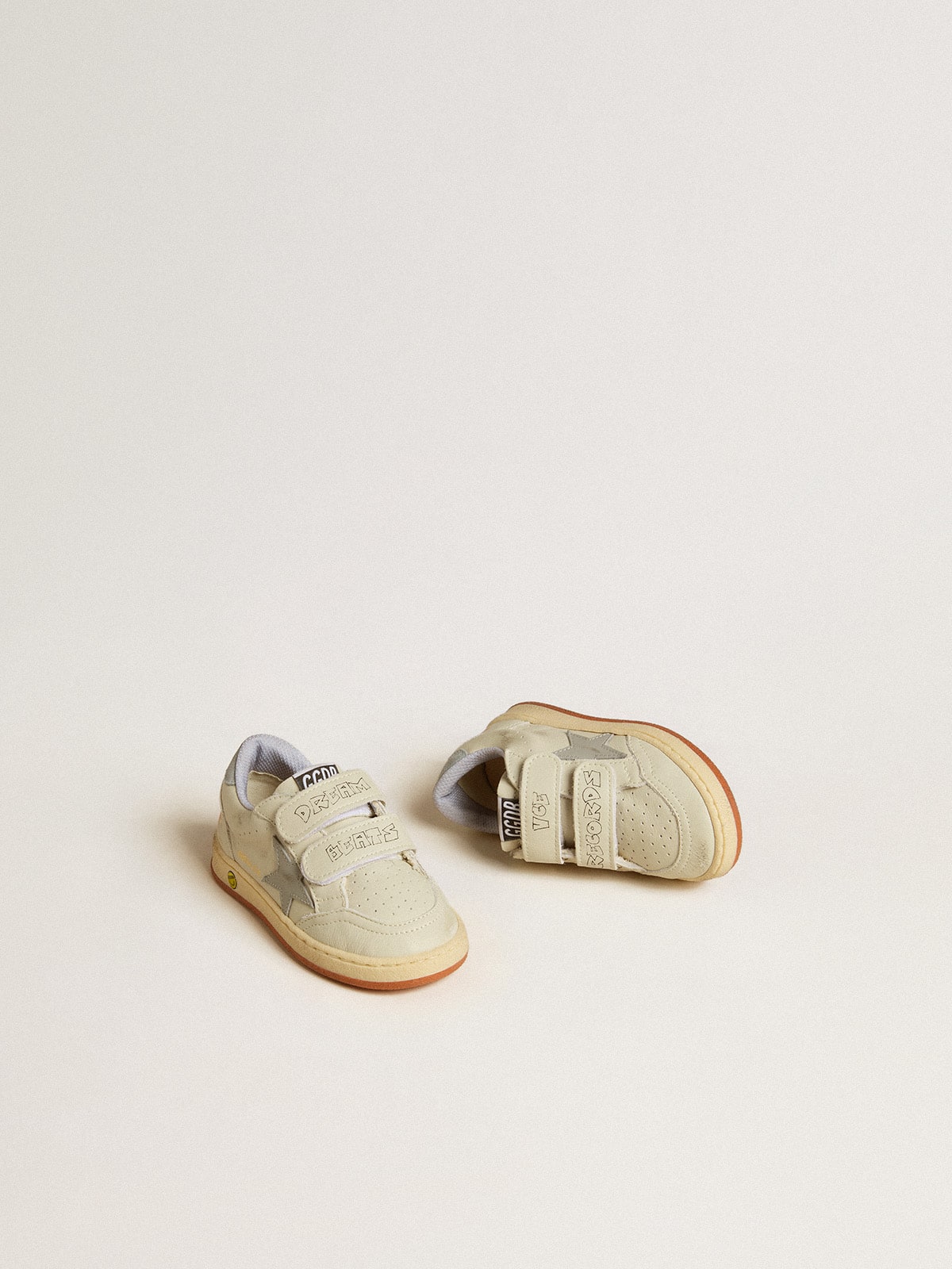 Golden Goose Ball Star Teen in white leather with powder blue star and heel tab