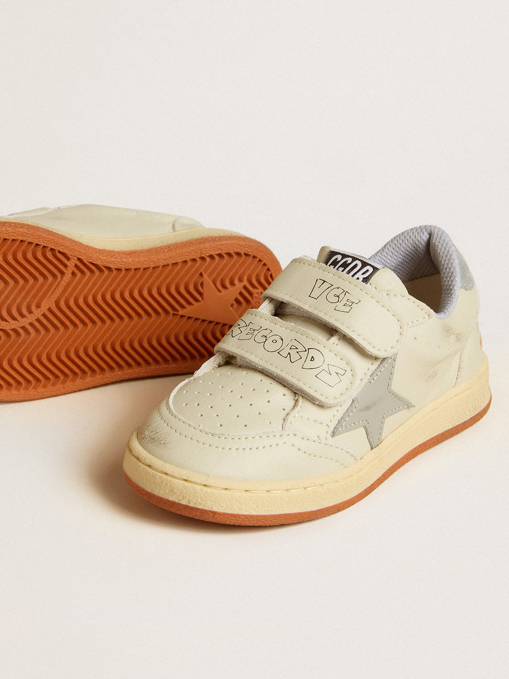Golden Goose Ball Star Teen in white leather with powder blue star and heel tab