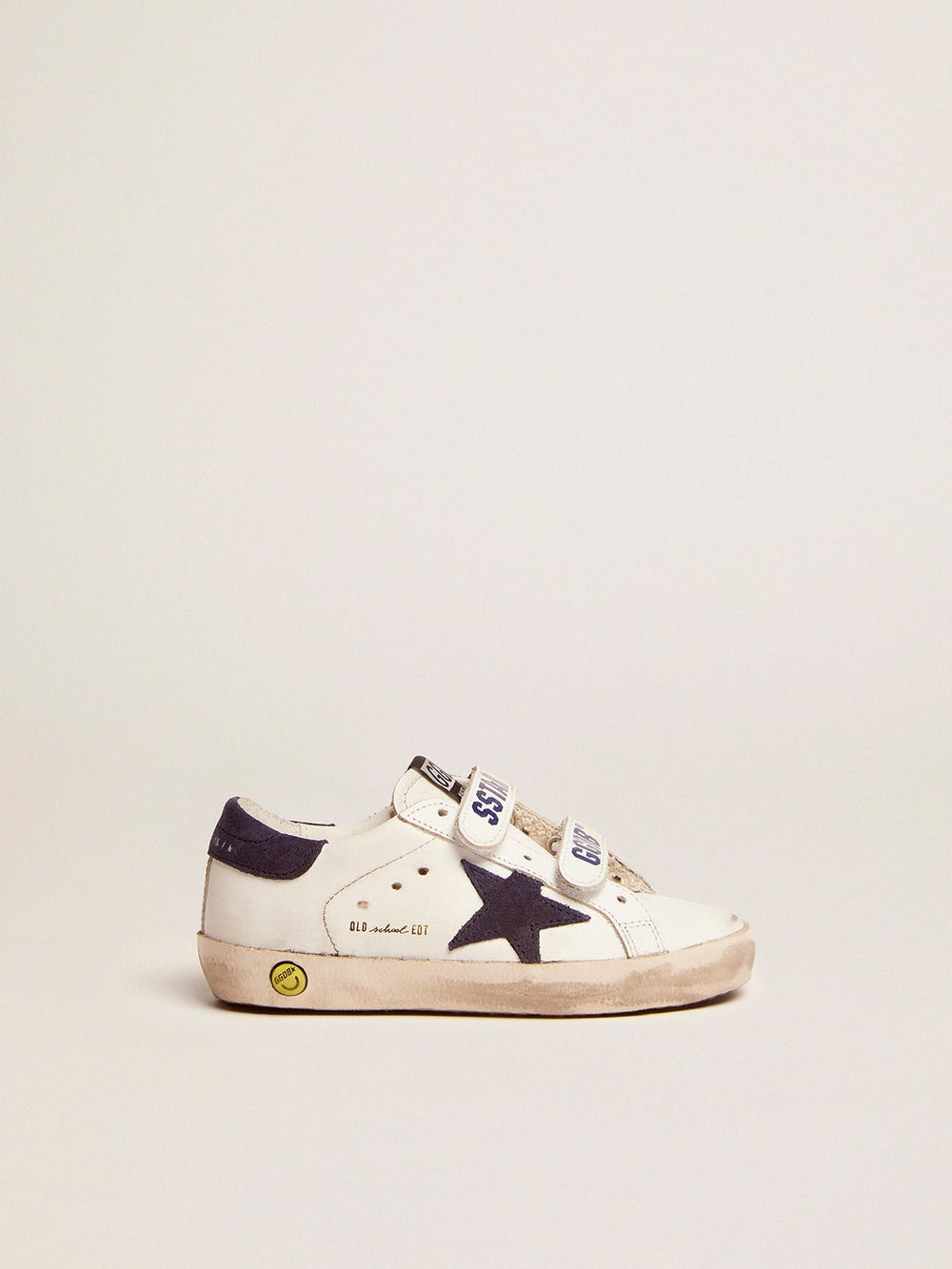 Golden Goose Old School Young in white leather with blue suede star and heel tab