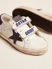 Golden Goose Old School Young in white leather with blue suede star and heel tab