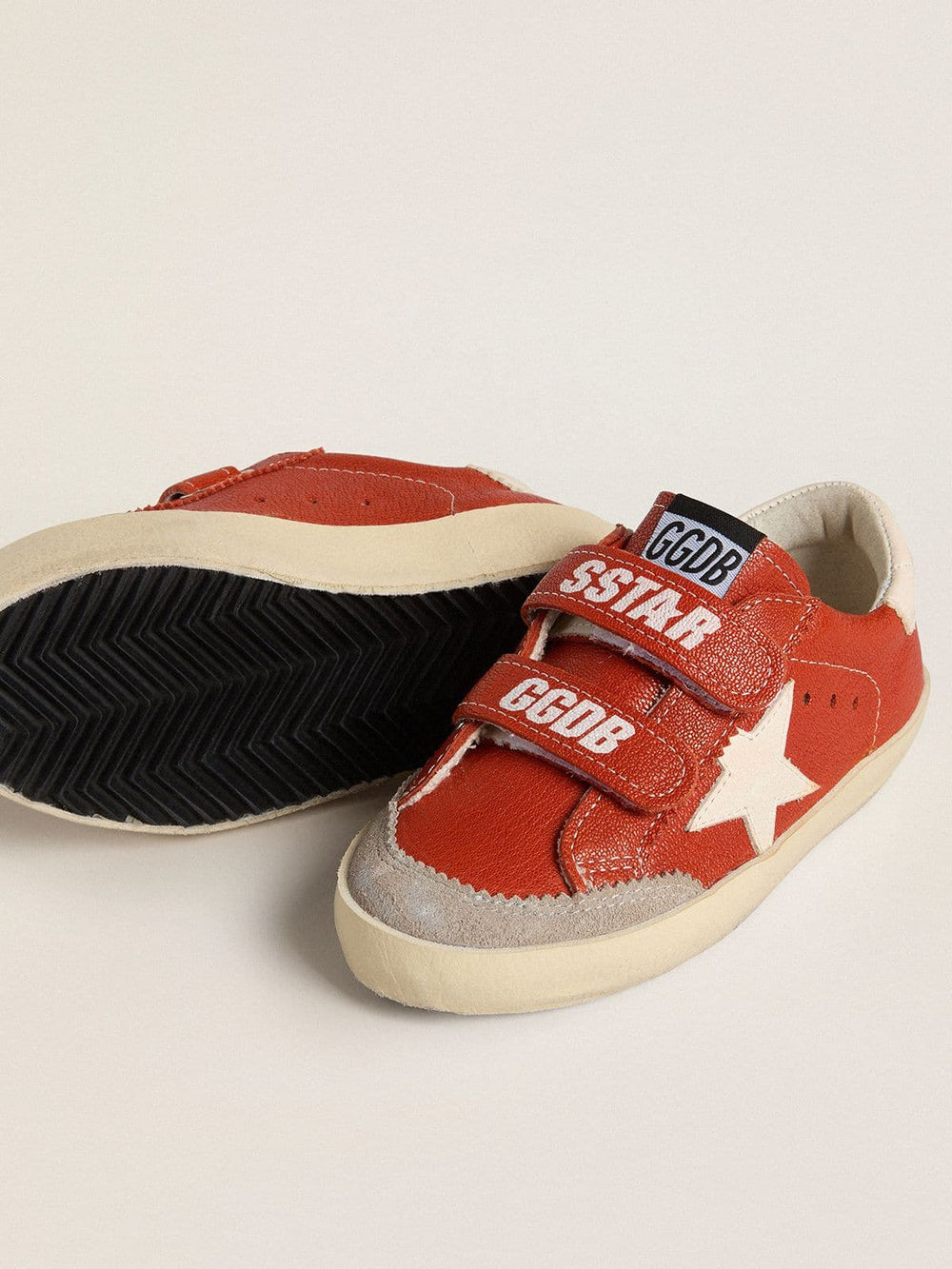 Golden Goose Teen Old School in orange nappa with white star and cream-colored leather heel tab