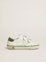 Golden Goose Teen Old School in white leather with green nappa heel tab and green insert
