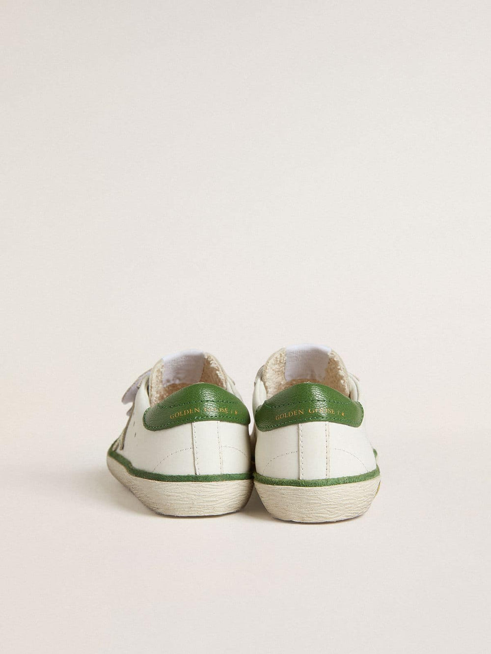 Golden Goose Teen Old School in white leather with green nappa heel tab and green insert